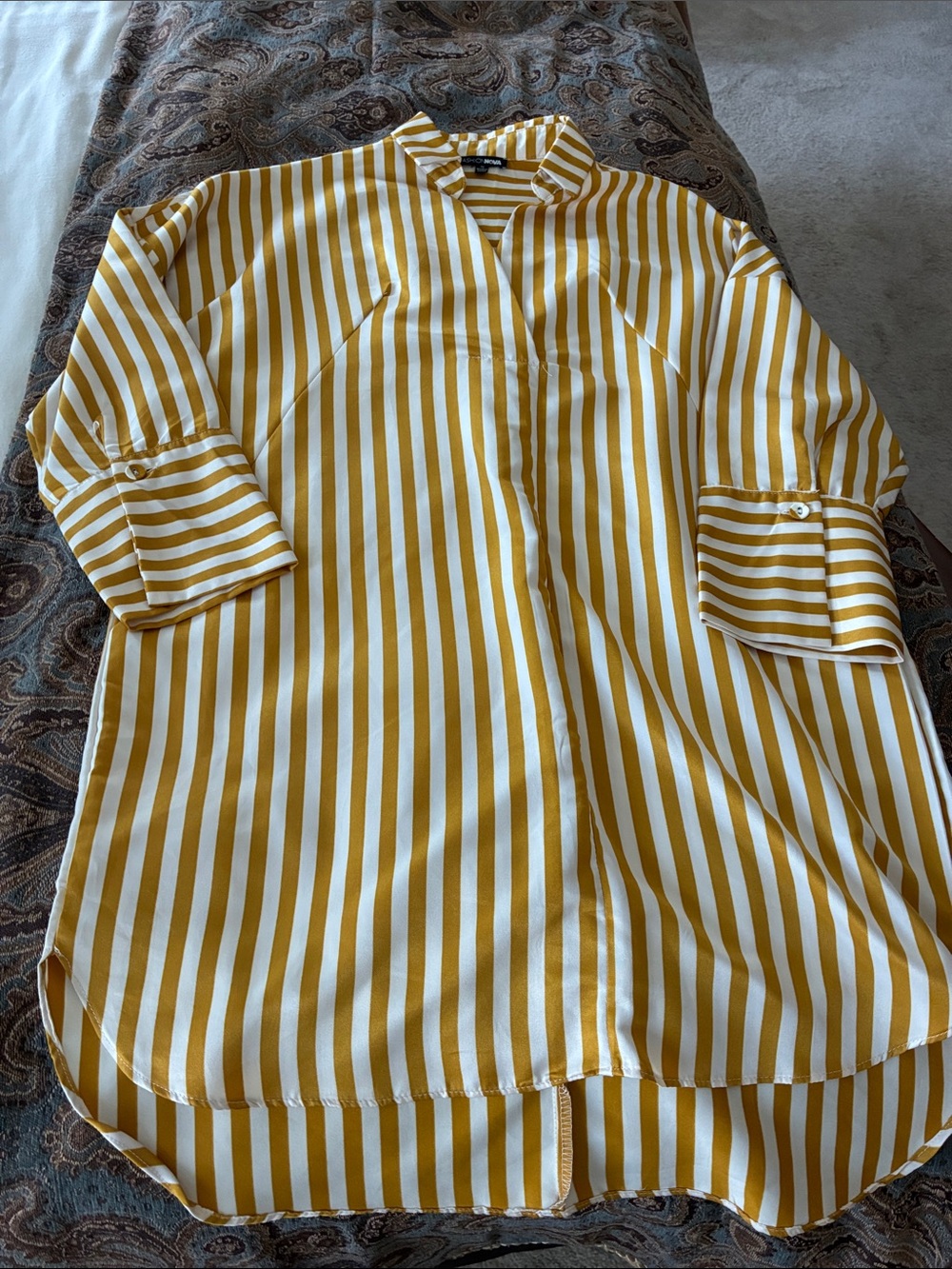 Fashion Nova Mustard and White Striped Tunic Top